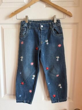 M&S Kids Floral Embroidered Denim Jeans – Size 4-5Y